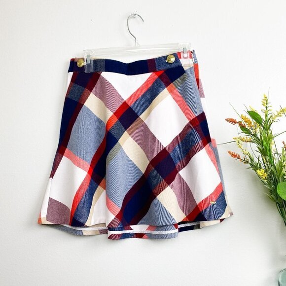 ☀️ TOMMY HILFIGER Plaid Mini Skirt Anchor Button Y2K 0 Schoolgirl Clueless Prep - Picture 2 of 6